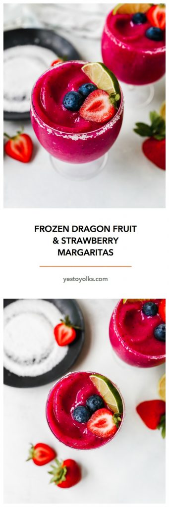 Frozen Dragon Fruit & Strawberry Margaritas