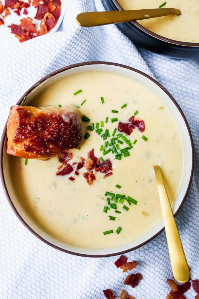 Beer-Cheese Soup with Soft Pretzel Dippers