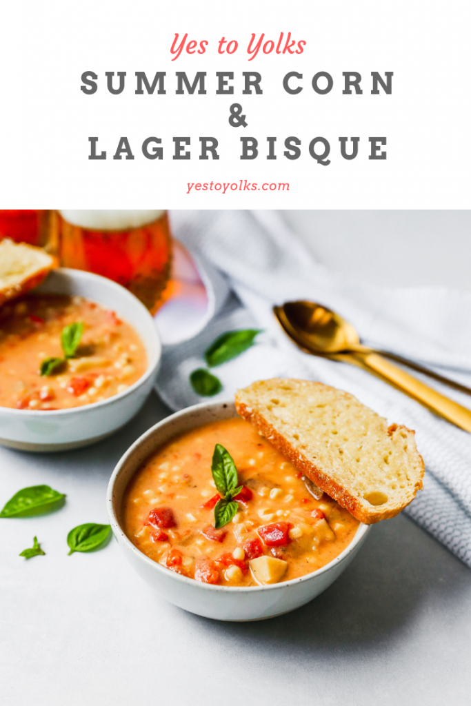 Summer Corn & Lager Bisque with Gruyere Croutons