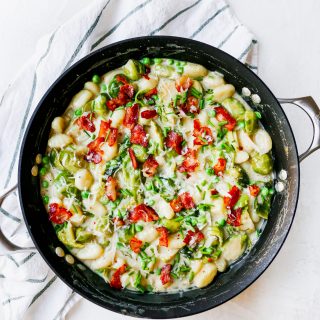 One-Pan Brussels Sprout & Bacon Gnocchi