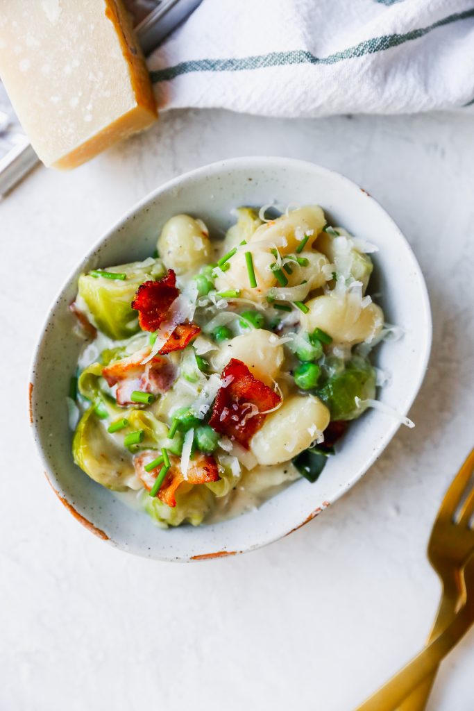 One-Pan Brussels Sprout & Bacon Gnocchi
