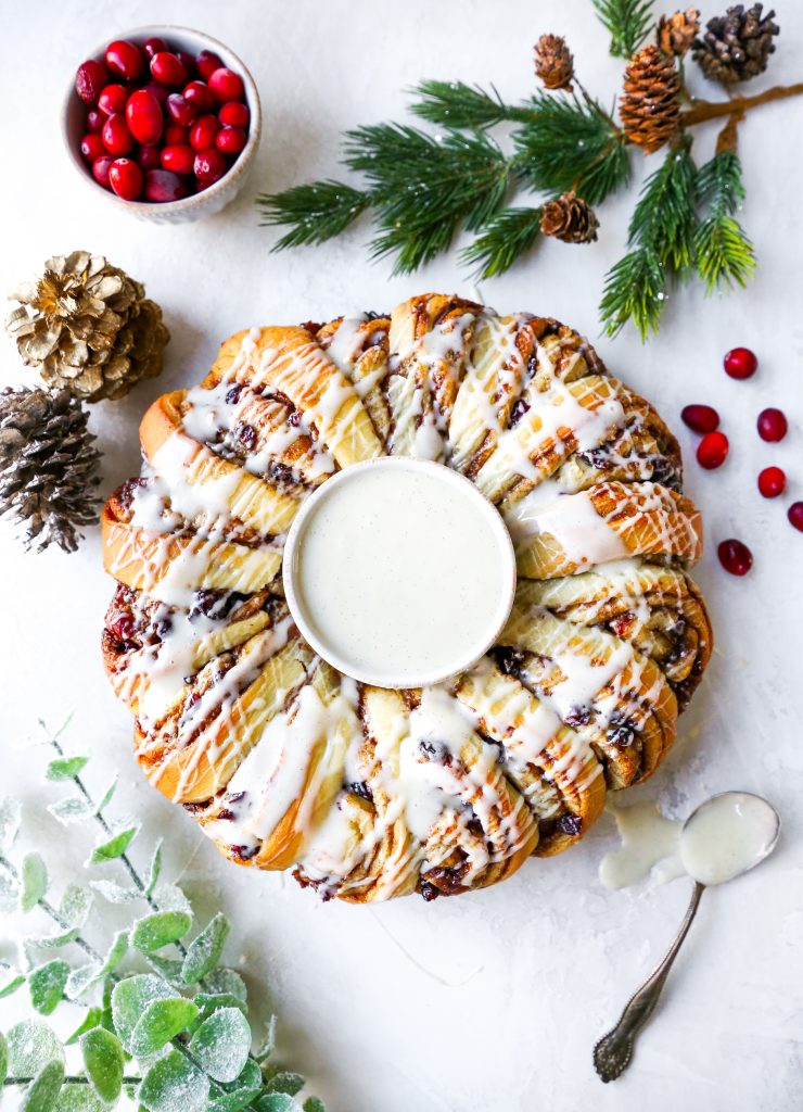 Candied Ginger & Cranberry Cinnamon Roll Wreath