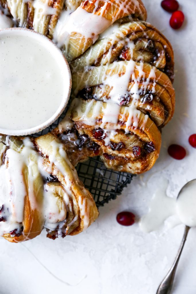Candied Ginger & Cranberry Cinnamon Roll Wreath