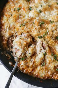 One-Pan French Onion Chicken Gnocchi Bake - Yes to Yolks