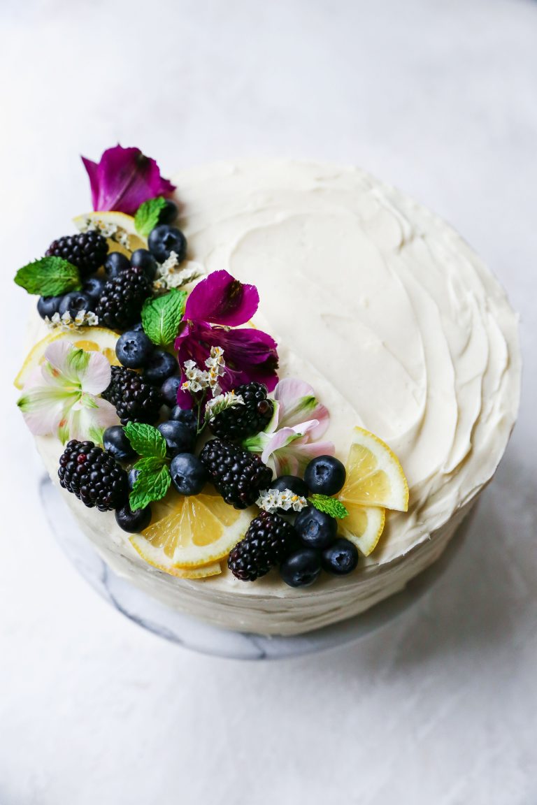 Lemon Blueberry Layer Cake with Cream Cheese Frosting - Yes to Yolks