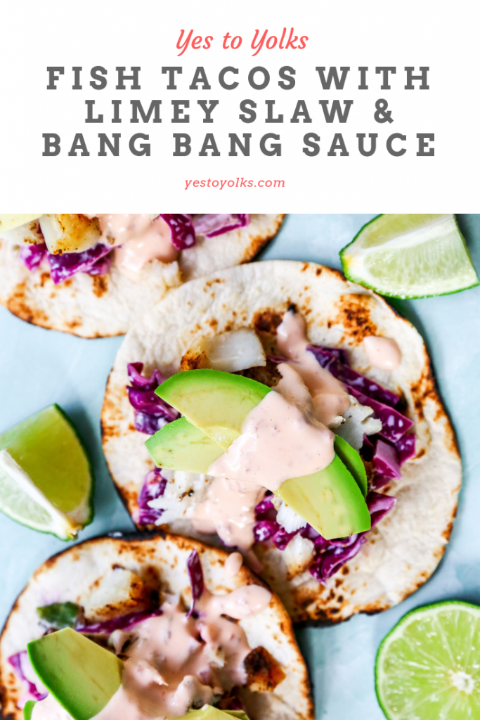 Fish Tacos with Limey Slaw & Bang Bang Sauce