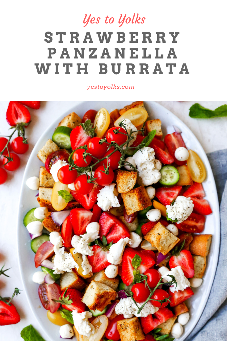Strawberry Panzanella Salad with Burrata & Basil Vinaigrette - Yes to Yolks
