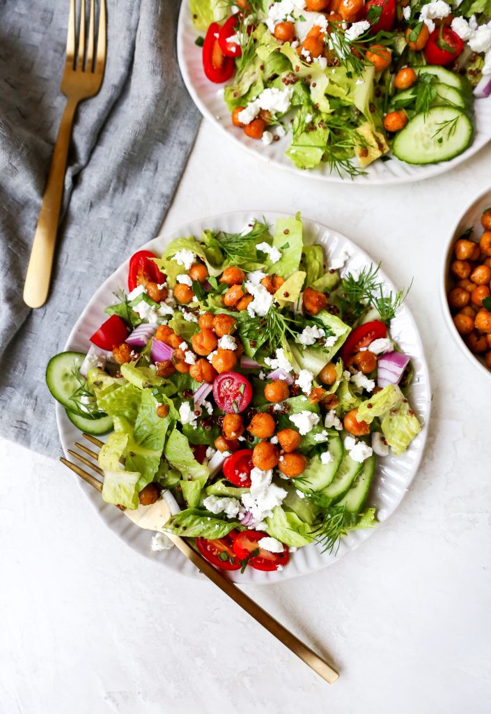 Greek Salads with Quinoa & Crispy Chickpeas