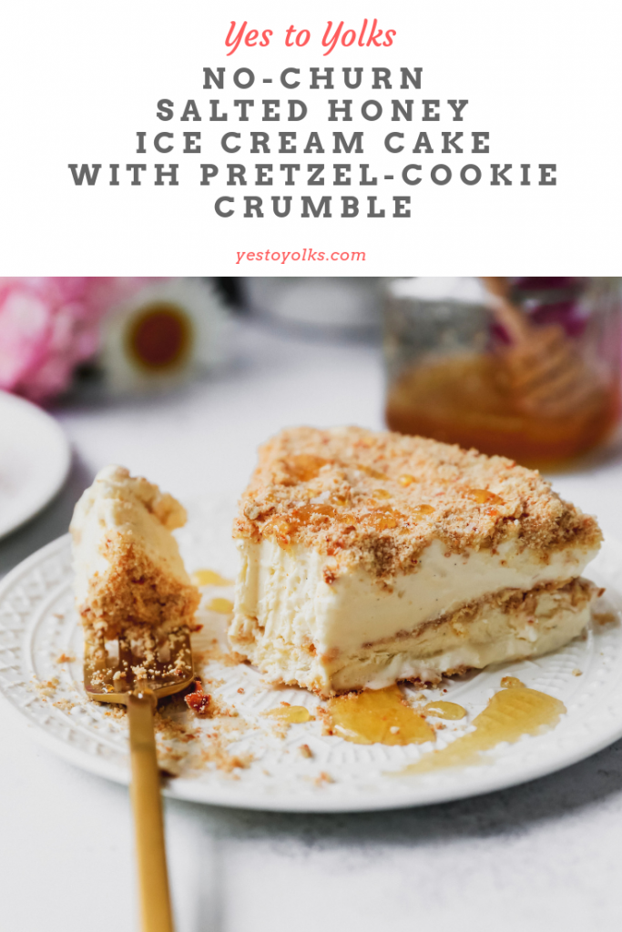 No-Churn Salted Honey Ice Cream Cake with Pretzel-Cookie Crumble