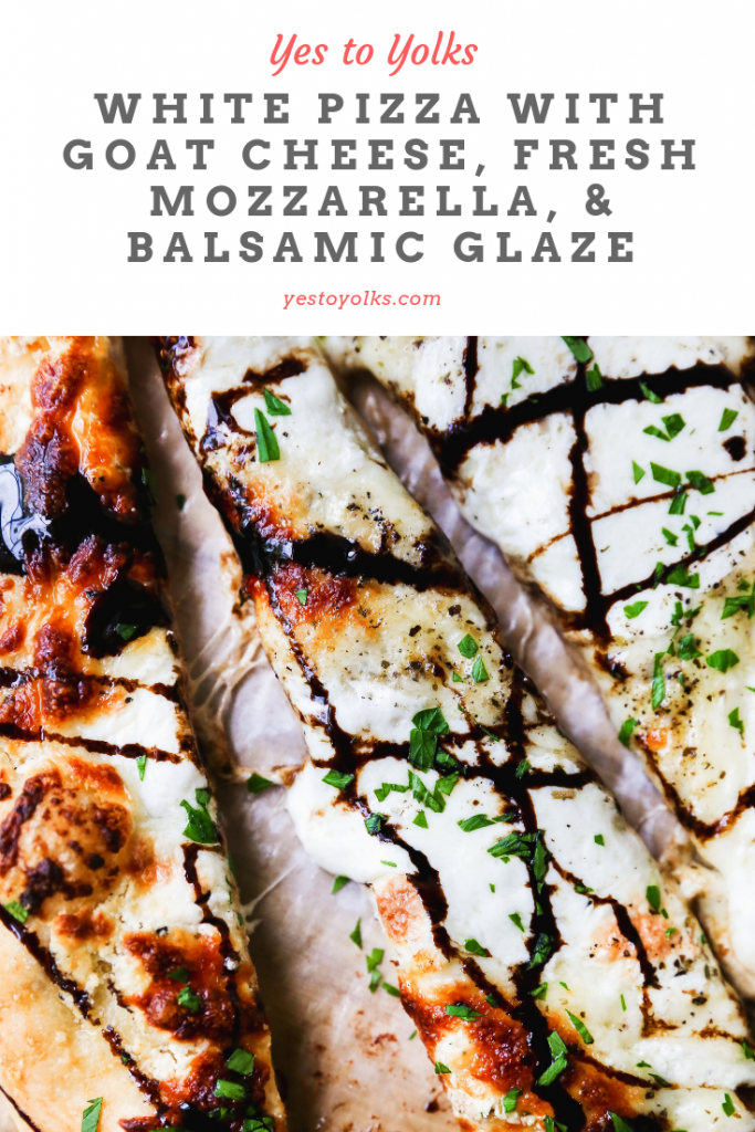 White Pizza with Goat Cheese, Fresh Mozzarella & Balsamic Glaze