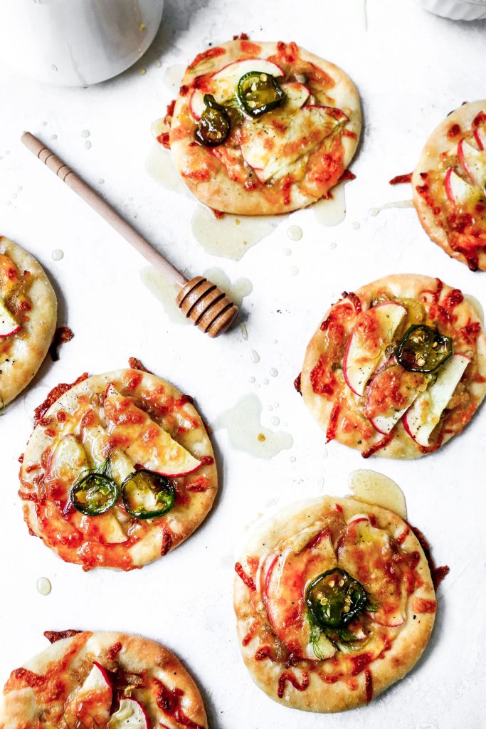 Mini Caramelized Fennel & Apple Pizzas with Spicy Honey