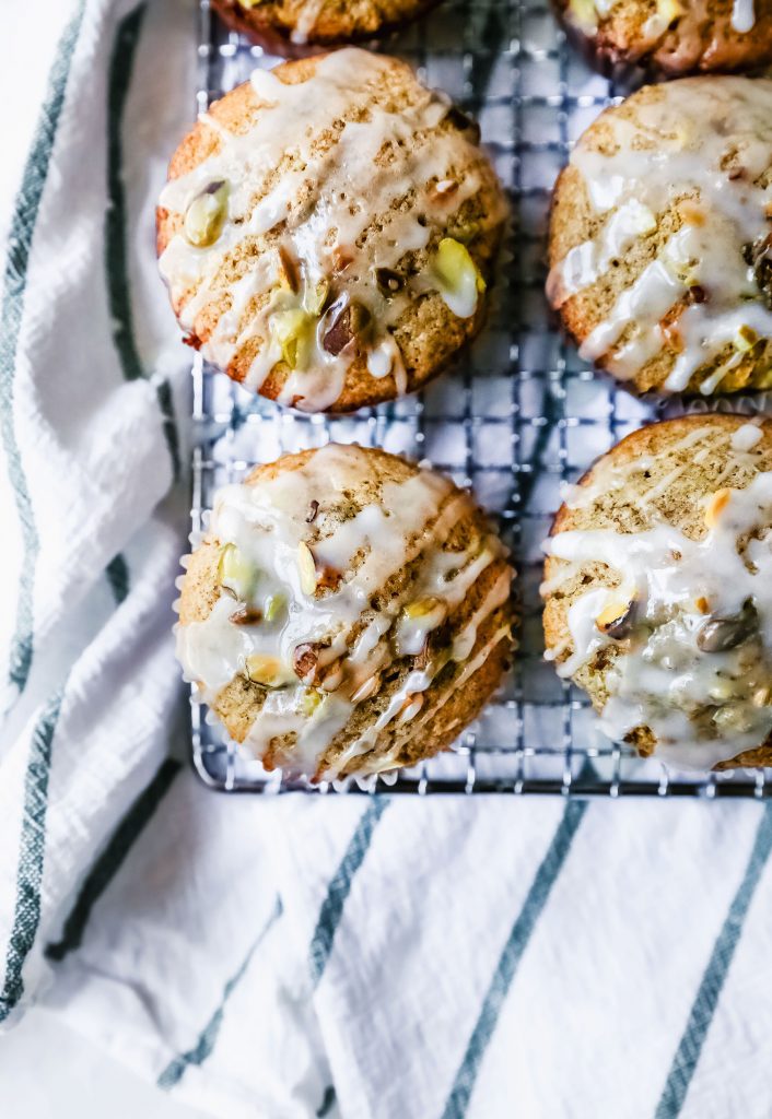 Pistachio Chai Muffins with Lemon Glaze