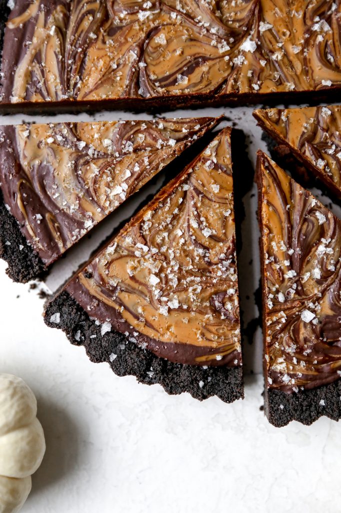 Spiced Dark Chocolate Tart with Cookie Butter Swirl