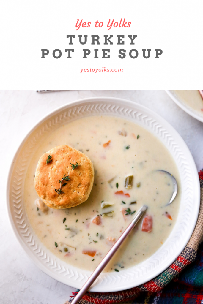 Turkey Pot Pie Soup with Cream Cheese Biscuits