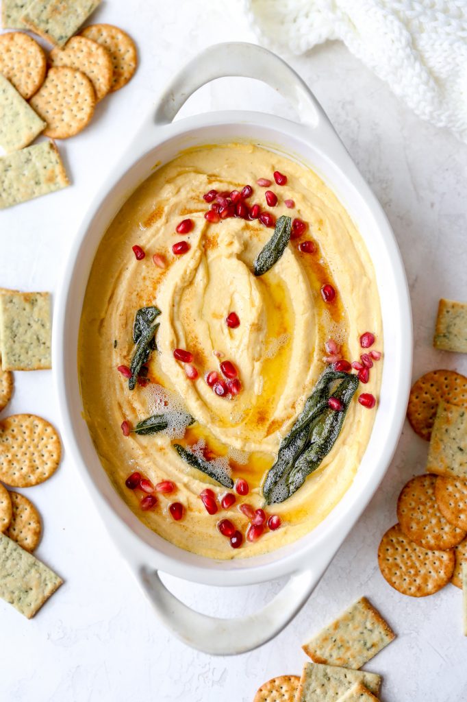 Warm Butternut Squash Ricotta Dip with Spiced Sage Butter