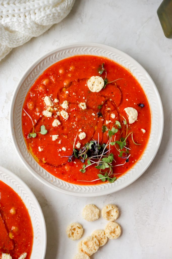 Roasted Red Pepper, Chickpea, & Tomato Soup