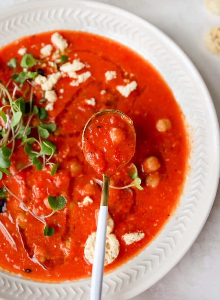 Roasted Red Pepper, Chickpea, & Tomato Soup
