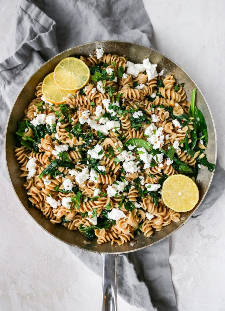 Lemony Pasta with Spinach & Goat Cheese