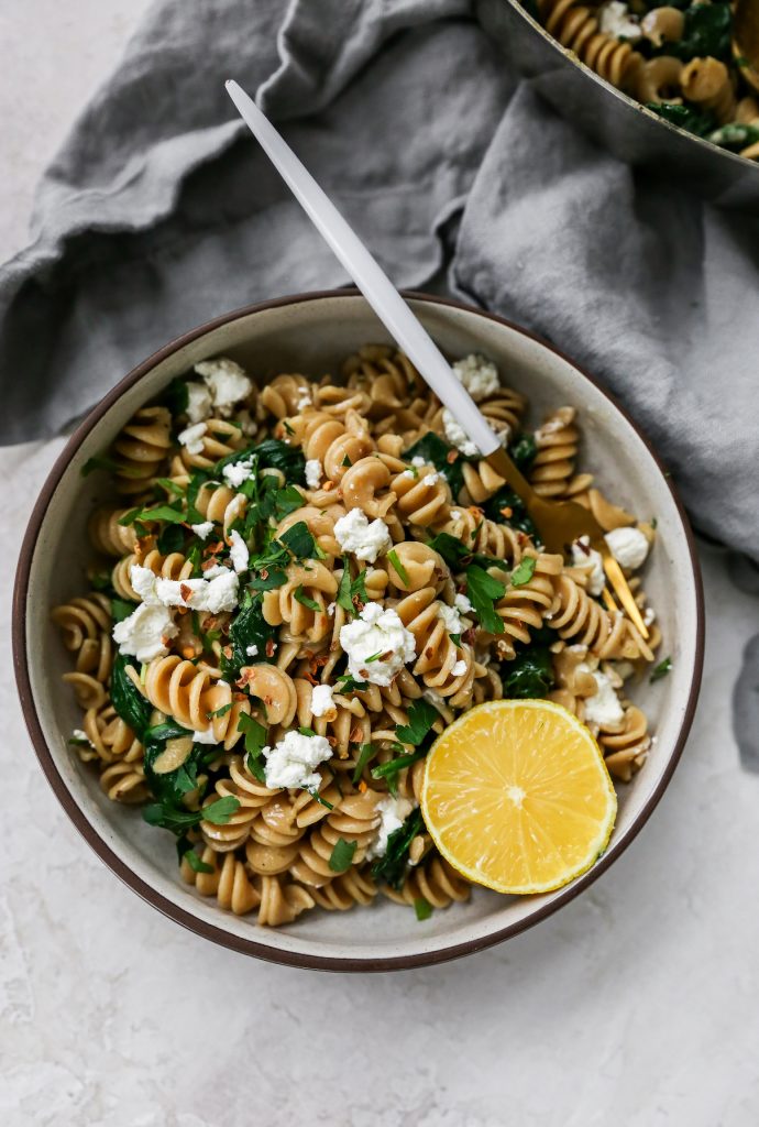 Lemony Pasta with Spinach & Goat Cheese