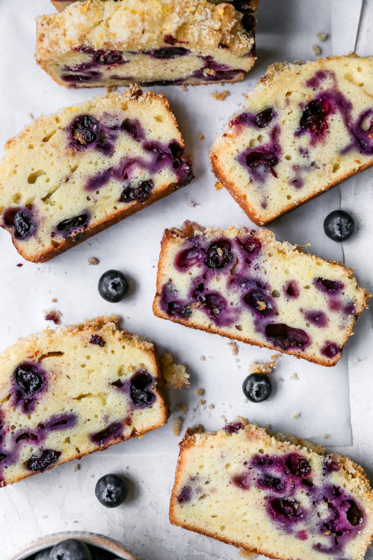 Blueberry Lemon Sour Cream Pound Cake with Lemon Sugar Crust - Yes to Yolks