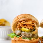 BBQ Cheeseburgers with Crispy Onions