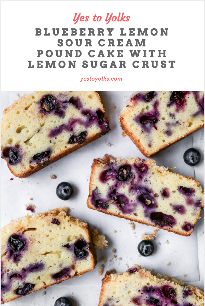 Blueberry Lemon Sour Cream Pound Cake with Lemon Sugar Crust