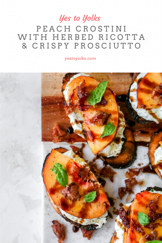 Peach Crostini with Herbed Ricotta & Crispy Prosciutto