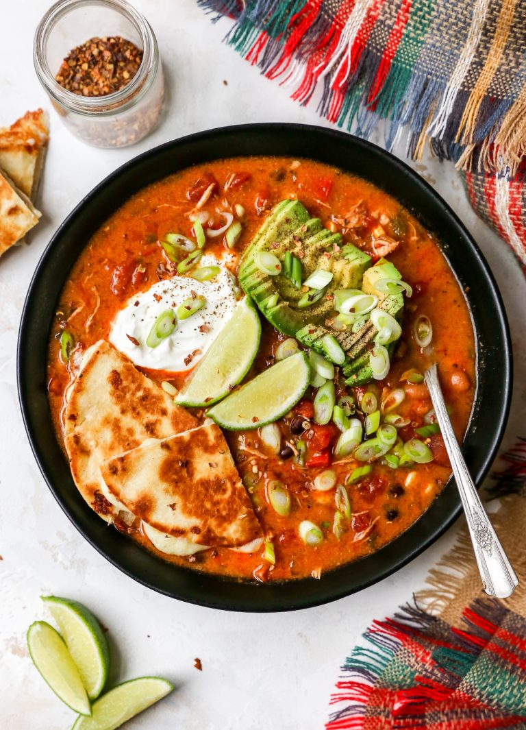 Chicken Taco Soup with Quesadilla Dippers - Yes to Yolks