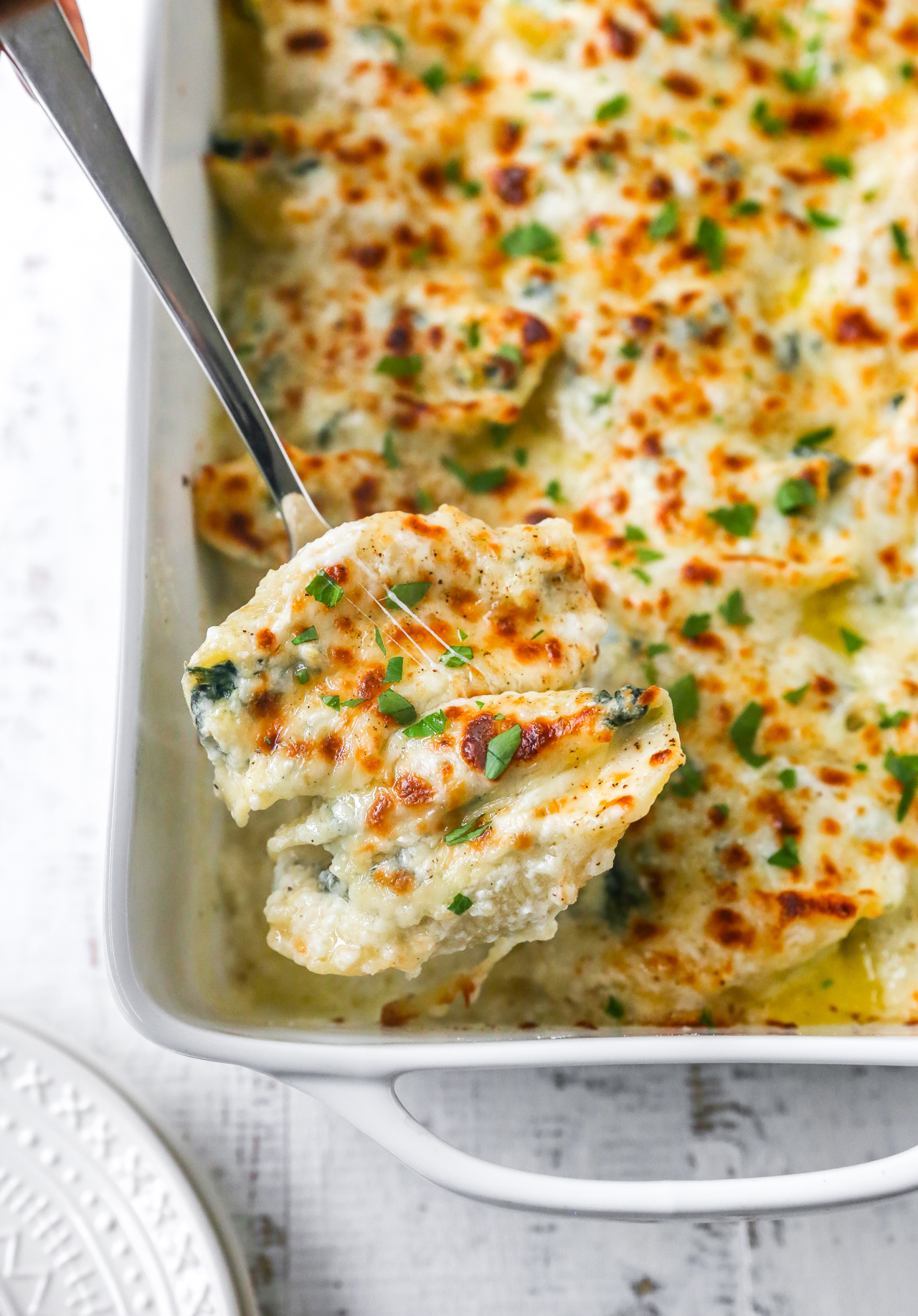 Spinach & Artichoke Stuffed Shells with Asiago Cream - Yes to Yolks