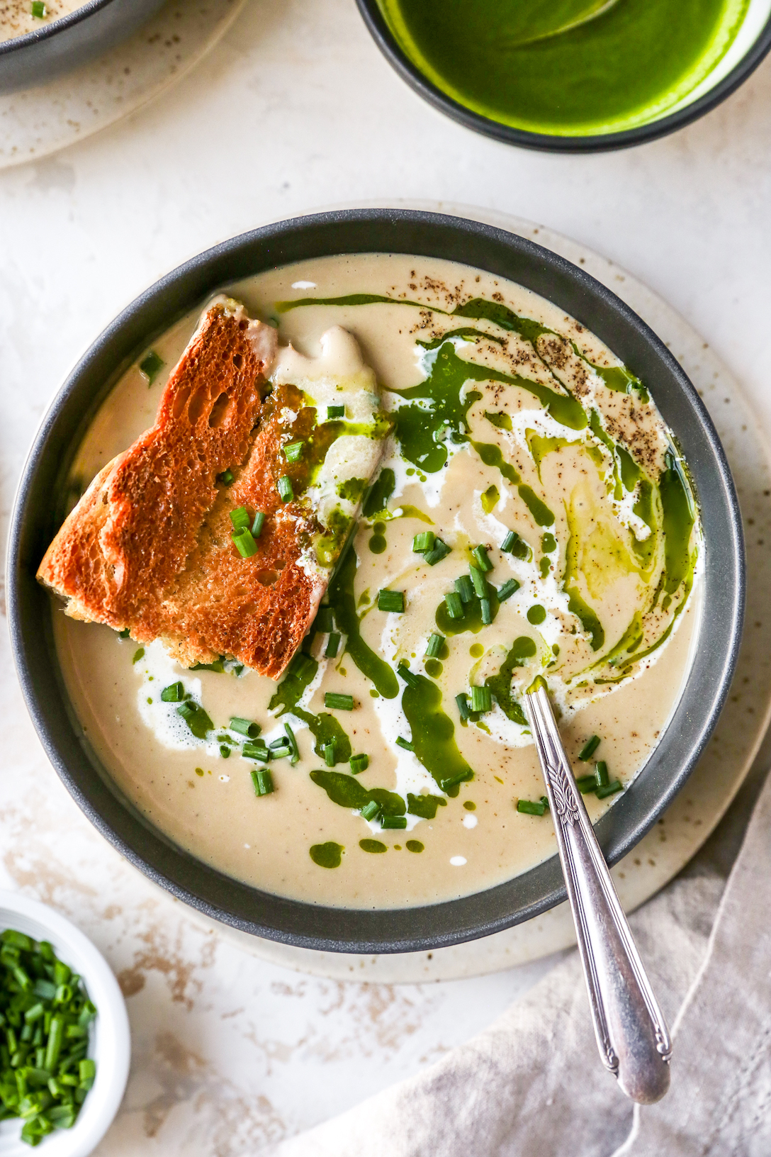 Roasted Garlic & White Bean Soup with Herb Oil - Yes to Yolks