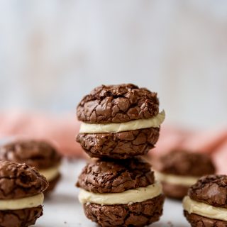 Chocolate Brownie Sandwich Cookies with Salted Caramel Buttercream