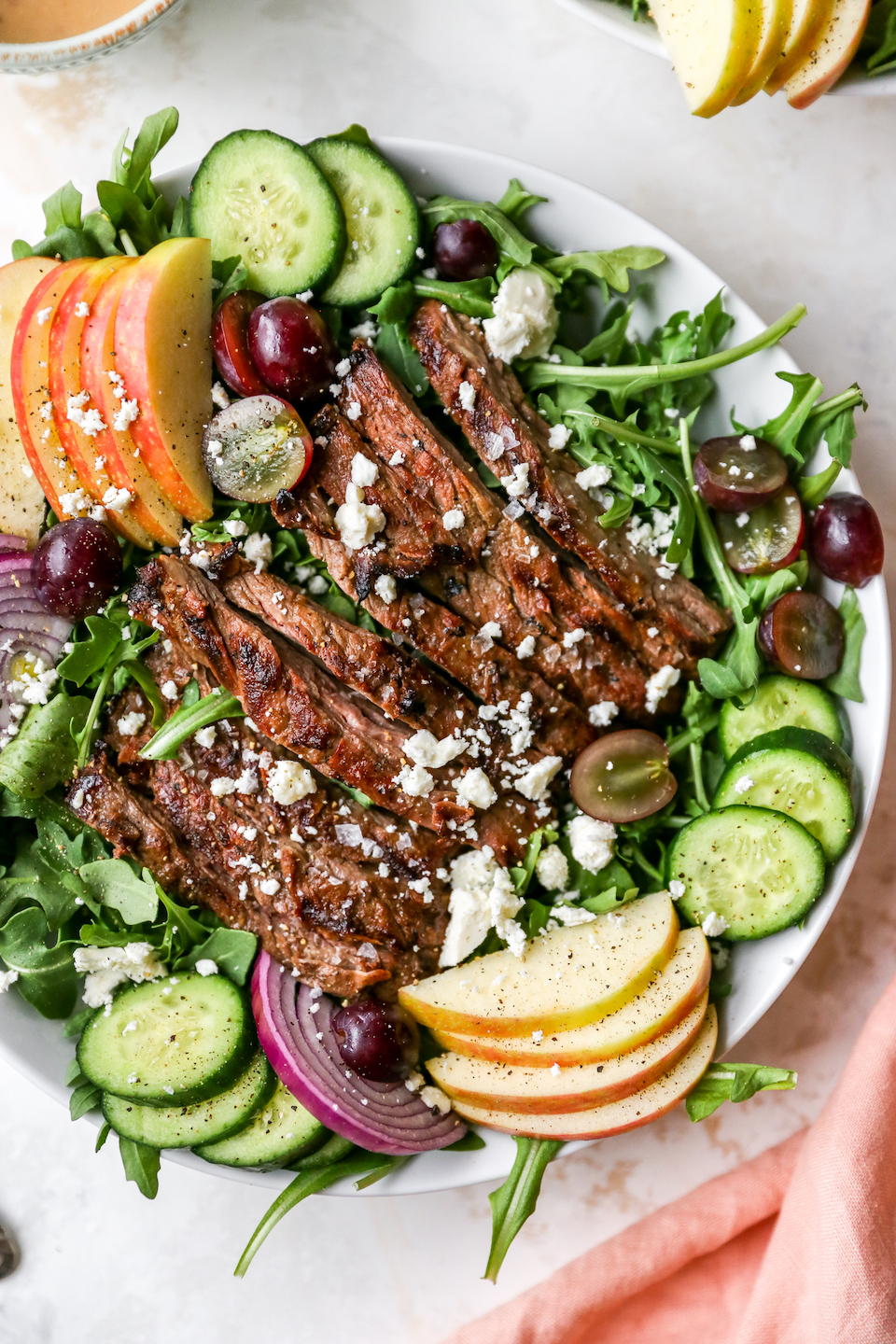 Marinated Skirt Steak Salad with Grapes, Apples, & Feta - Yes to Yolks