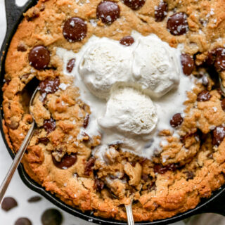 Spiced Peanut Butter Chocolate Chip Skillet Cookie