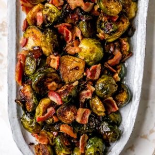 Roasted Brussels Sprouts with Bacon & Balsamic Onions