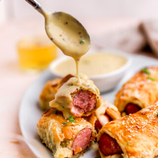 Puff Pastry Beer Brats with Beer-Cheese Sauce