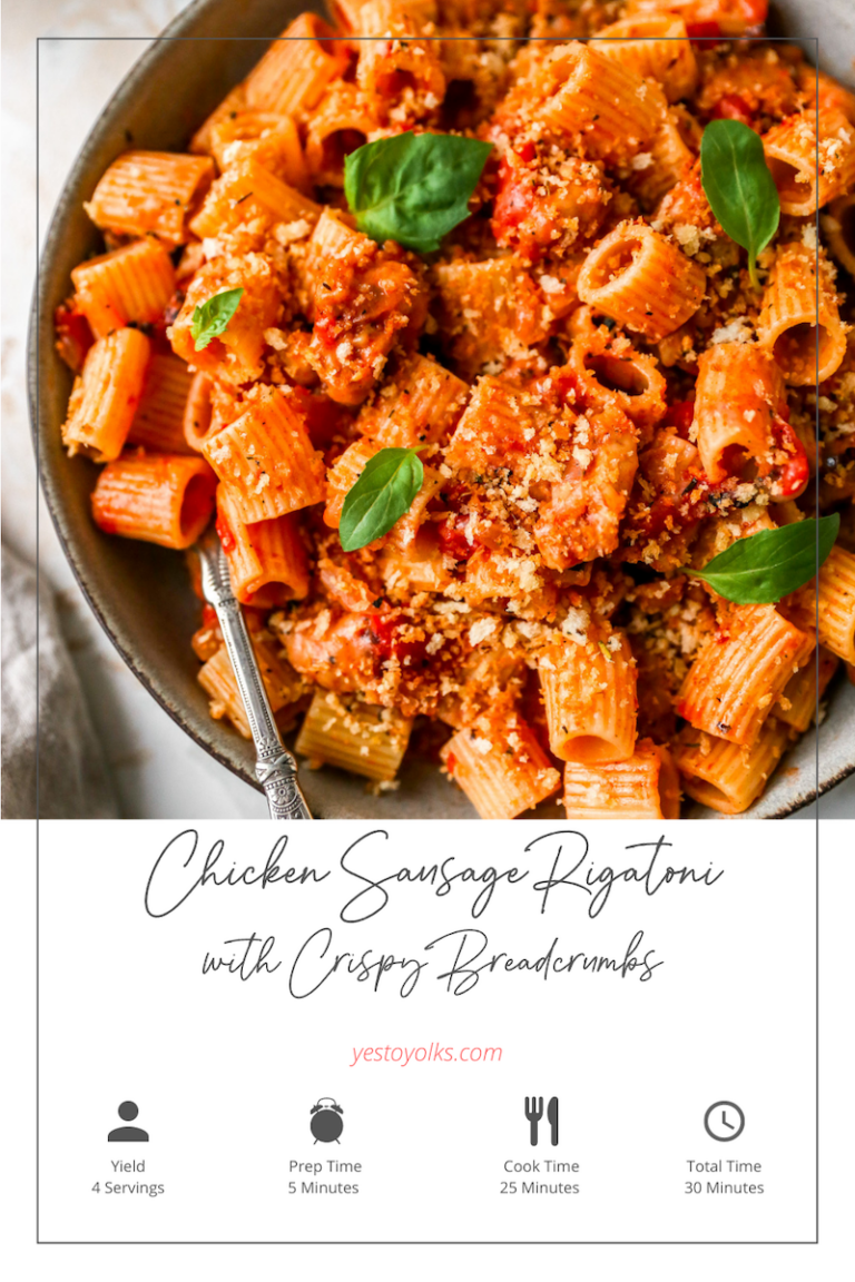 Chicken Sausage Rigatoni With Crispy Breadcrumbs - Yes To Yolks