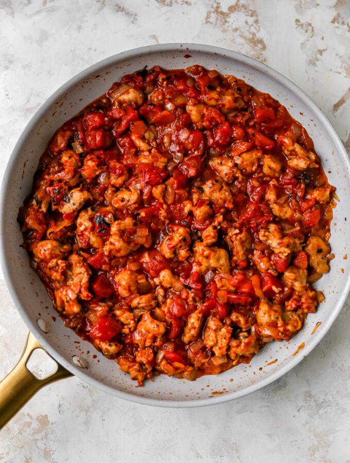 Chicken Sausage Rigatoni with Crispy Breadcrumbs - Yes to Yolks