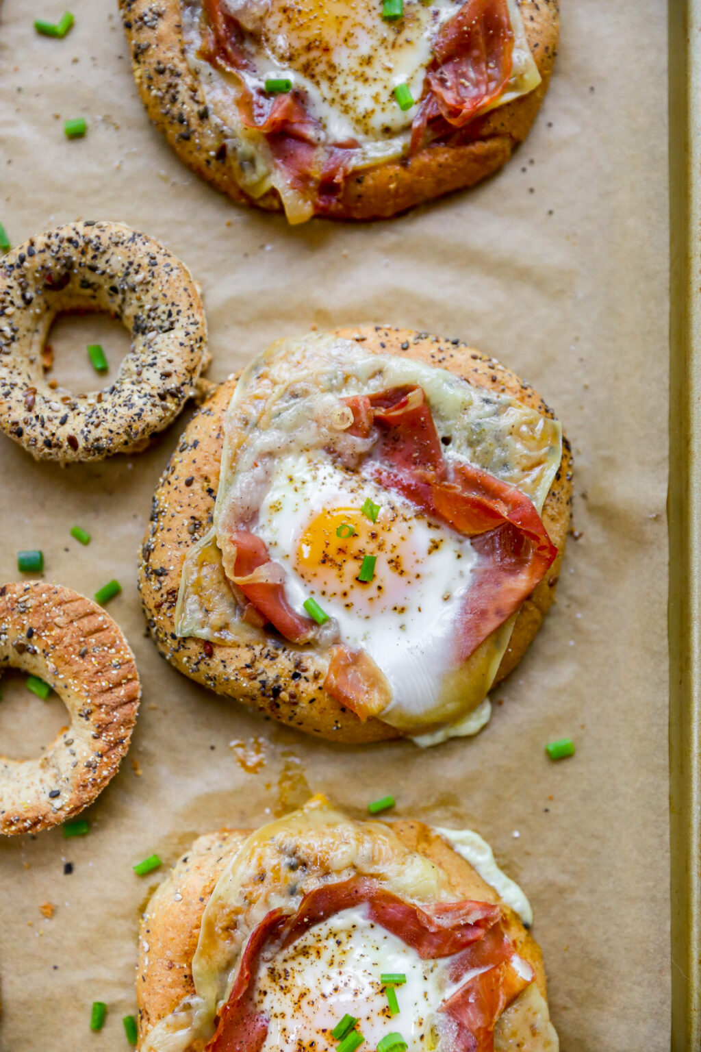 Egg in a Bagel Hole with Cheese & Prosciutto - Yes to Yolks