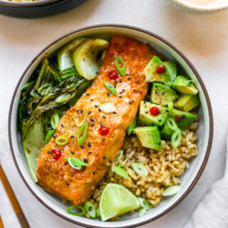 Salmon Grain Bowls with Bok Choy & Spicy Mayo