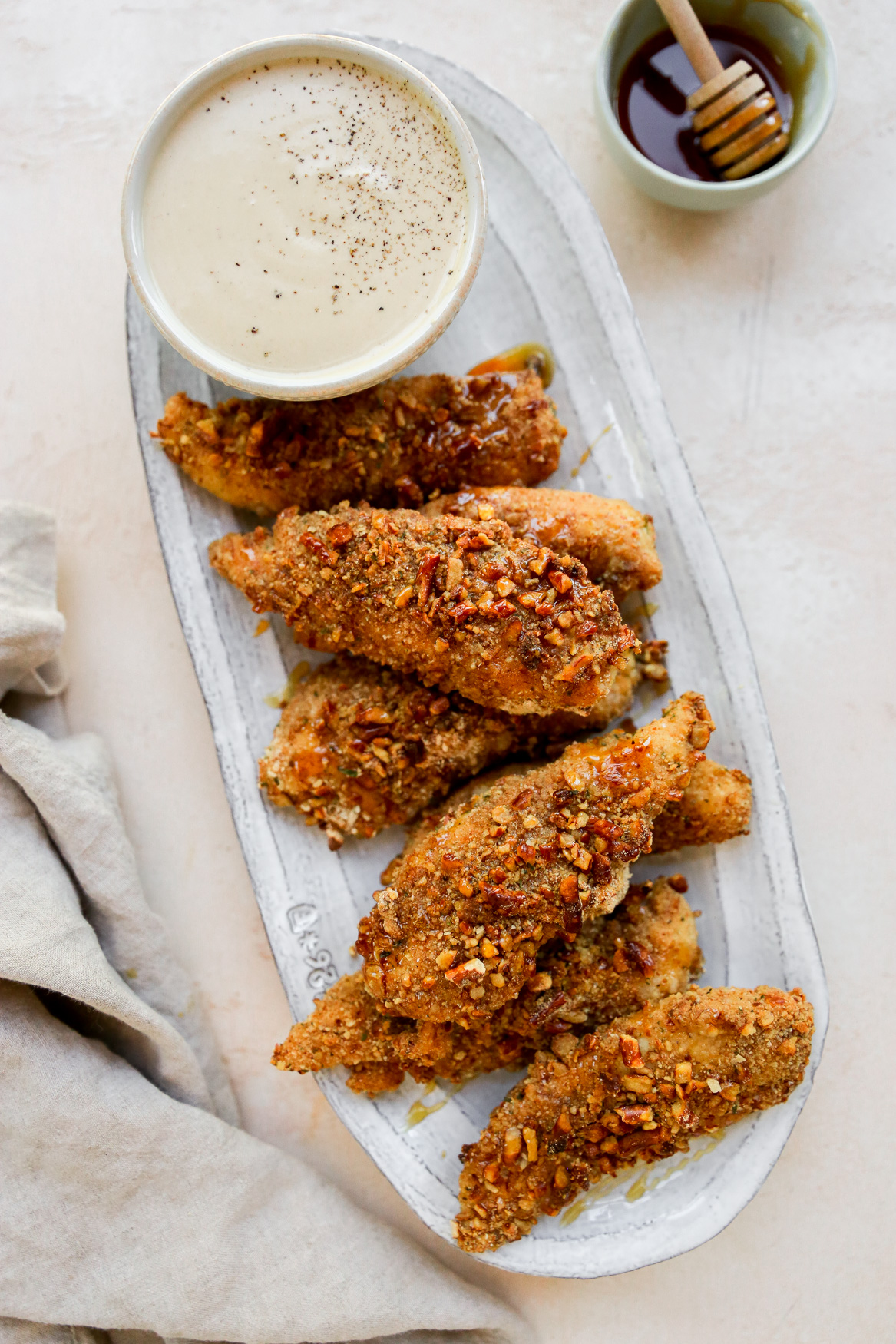 Pretzel Crusted Chicken Fingers with Honey Mustard Dipping Sauce
