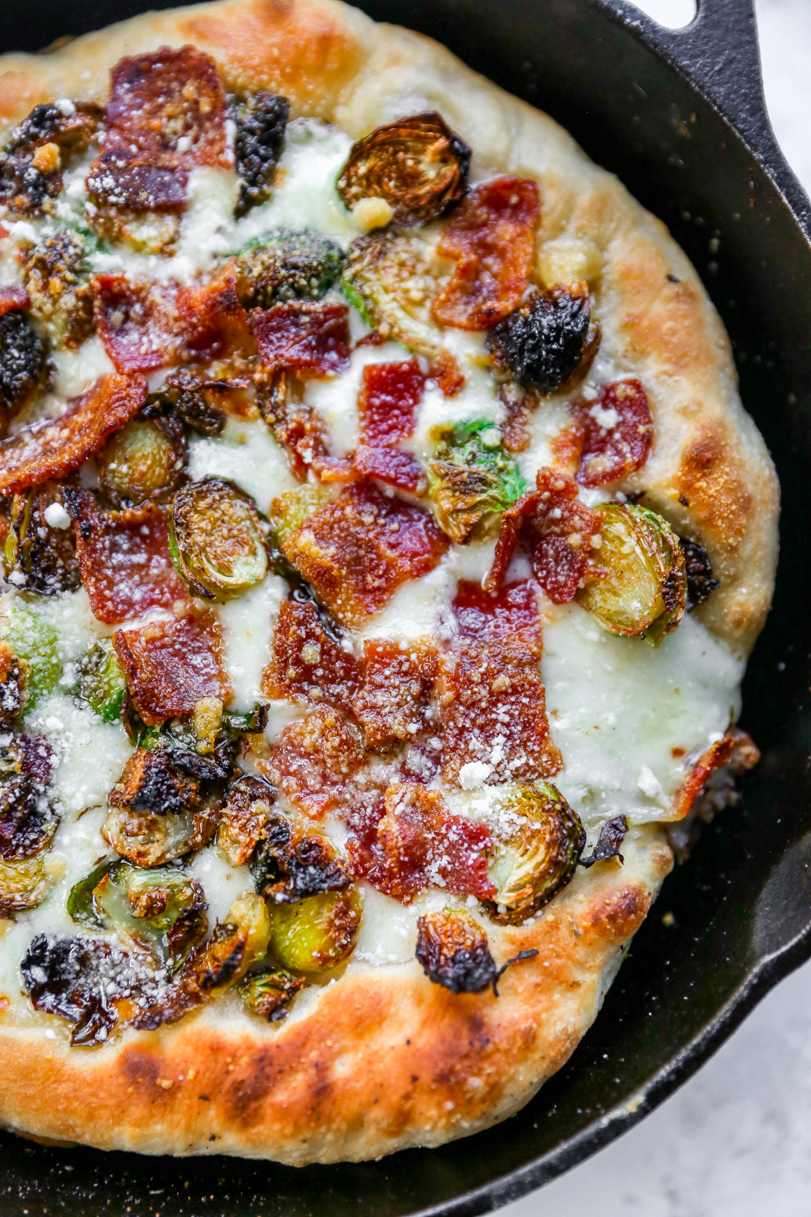 Easy Skillet Pizza with Brussels & Bacon - Yes to Yolks