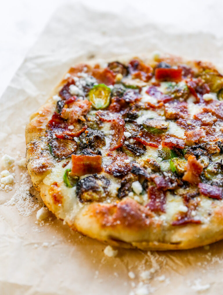 Easy Skillet Pizza with Brussels & Bacon - Yes to Yolks