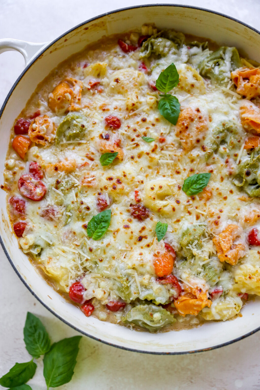 Summer Corn & Tomato Baked Tortellini - Yes to Yolks