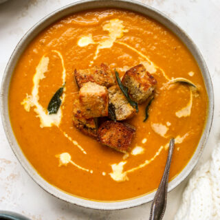 Creamy Pumpkin Soup with Sage Brown Butter Croutons